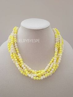 "Yellow and White Chunky Layered Necklace with Earrings  18\" with 3\" extender chain  Beads: 8mm" Necklaces Chunky, Multi Strand Beaded Necklace, Orange Necklace, Yellow Necklace, Layering Necklaces, Silver Necklace Statement, Necklace Layering, Wood Necklace, African Jewelry