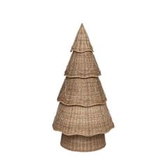 a wicker christmas tree on a white background