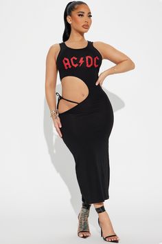 ACDC Cut Out Midi Dress - Black | Fashion Nova, Screens Tops and Bottoms | Fashion Nova Vestidos Maxi, Halter Backless Dress, Stephanie Rao, Cut Out Midi Dress, Black Jesus, Gal Gadot Wonder Woman, Drawstring Detail, Beautiful Ladies, Style Maxi Dress