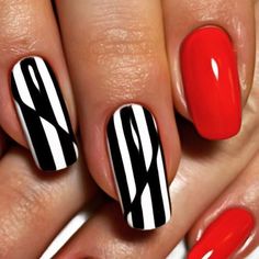 Black And White Nail, Black And White Nails, Red And White Nails, Black And White Nail Art, Basic Wardrobe, White Nail Art, Red Nail Designs, White Nail Designs