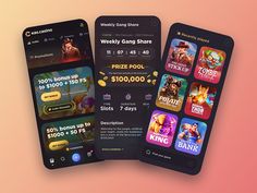 three mobile casino games are displayed on the screen