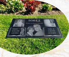 a plaque in the grass with pictures of people and their names on it that reads sorrez