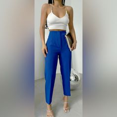 Belt Pleated High Waist Carrot Pants In Blue Carrot Pants, M Pants, Pants Color, Pant Jumpsuit, Carrots, High Waist, Color Blue, Pants For Women, High Waisted