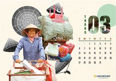 a man standing next to a cart filled with bags on top of a calendar page