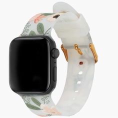 an apple watch band with flowers on it