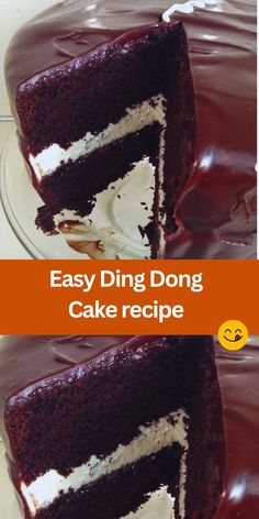 two pictures of a cake with chocolate icing and white frosting on the top