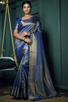 Product Features: Saree Color: Navy Blue Blouse Color: Navy Blue Saree Fabric: Art Silk Blouse Fabric: Art Silk Saree Work: Zari Blouse Work: Solid Saree Length: 5.5 Meter Blouse Length: 0.8 Meter Occasion: Festival Product Type: Saree Disclaimer: There will be slight difference in digital to actual image Royal Blue Saree, Saree Blue, Blue Silk Saree, Bridal Sari, Kanjivaram Saree, Wedding Sari, Indian Designer Sarees, Kanjivaram Silk Saree, Choli Designs