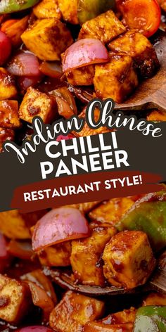 This Indian Chinese chilli paneer is a hakka restaurant style recipe that is quick and easy and the perfect vegetarian meal idea. Packed with a sweet, tangy and spicy sauce with crisp peppers and onions, this is a fantastic way to encourage meatless meals in your home - The paneer is so filling that you won't miss the meat! Chinese Paneer Recipes, Easy Chilli Paneer Recipe, Recipes With Paneer Cheese, Paneer Easy Recipes, Chili Paneer Recipe, Chilli Paneer Recipe, Chili Paneer