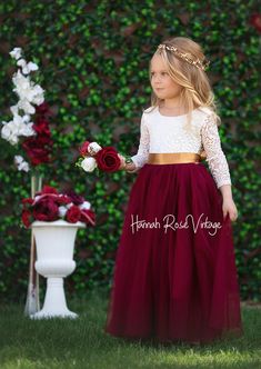 Fall Wedding Flower Girl Dress, Girls Burgundy Dress, Navy And Burgundy Flower Girl, Flower Girl Red Dresses, Champagne Bridesmaid Dresses Burgundy Flowers, Burgundy Wedding Boho, Vintage Flowergirl Dress, Daughter Bridesmaid Dresses, Flowergirls Dress Fall