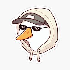 a duck wearing sunglasses and a hat sticker