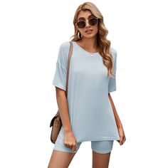 Pewter Solid Loungewear Short Sleeve with Shorts Set Tie Dye Color Combinations, Womens Loungewear Sets, Comfort Home, Tee Shorts, Women's Loungewear, Pull On Shorts, Biker Short, Shorts Summer, Loungewear Shorts