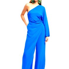 Brand New Blue Zara Jumpsuit Hidden Side Zipper Blue Summer Pantsuit For Party, Blue Pantsuit For Summer Party, Blue Bottoms For Summer Evenings, Blue Bottoms For Summer Evening, Chic Blue Jumpsuits And Rompers For Party, Chic Blue Jumpsuit For Party, Blue One-shoulder Jumpsuits For Summer, Elegant One-shoulder Blue Jumpsuits And Rompers, Elegant Blue One-shoulder Jumpsuit