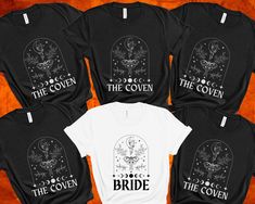 six t - shirts with the words, the coven and the cover on them