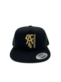 Canelo Alvarez Embroider Trcuker hat in gold cor thread. Adjustable Gold Flat Bill Hat, Gold Adjustable Flat Brim Trucker Hat, Embroidered Adjustable Flat Brim Trucker Hat, Embroidered Adjustable Trucker Hat With Flat Brim, Gold Adjustable Snapback Hat With Curved Brim, Sporty Trucker Cap With Embroidered Logo, Adjustable Gold Snapback Hat With Flat Brim, Gold Flat Bill Hat For Streetwear, Adjustable Gold Trucker Hat For Streetwear