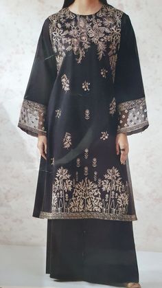 A beautiful black stylish suit with embroidered front and borders If you need the trousers or sleeve length to be longer or shorter than the standard size then order the suit and message me the adjusted lenght.  Please wash below 40C and wash separately. Kurti Sets, Costume Noir, Stylish Suit, Black Suit, Own Style, Black Suits, Blazer Suit, Borders, Favorite Outfit