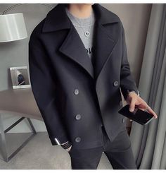 Mode Mantel, Korean Streetwear, Trench Coat Men, Casual Outerwear, Wool Blend Jacket, Winter Jacket Men, Men's Korean Style, Woolen Coat, Coat Fashion