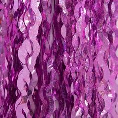 purple sequins hanging from the ceiling