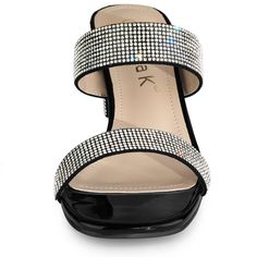 Exclusive to women, these shoes feature a dazzling rhinestone embellishment on a chunky slide heel. With a stylish look and stable support, they're perfect for casual wear or parties, naturally drawing attention. These slide sandals for women are easy to slip on and off. They feature the rhinestone design, giving you the perfect blend of fashion style and satisfaction. Chunky slide sandals polish up your look by pairing these heel sandals with a dress and tailored trousers. A chunky heel is bett Womens Chunky Heels, Faux Leather Heels, Chunky Heels Sandals, Rubber Shoes, Open Toe Shoes, Rhinestone Designs, Shoes Heels Pumps, Sandals For Women, Sandals Black