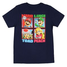 Presenting our Super Mario Movie Characters Grid Design Youth Shirt, an official Super Mario Movie merchandise item that brings the vibrant, action-packed world of Super Mario to life. Crafted from 100% premium-grade cotton, this shirt is designed to be as comfortable as it is stylish, making it great for everyday wear. The shirt features a distinctive grid design with full-color panels of the characters: Mario, Luigi, Toad, and Princess Peach. Each character is depicted in dynamic poses, reflec Super Mario Movie, Mario Movie, Mario Luigi, Mens Graphic T, Man On The Moon, Boys Shirt, Mario And Luigi, Kid Character, Grid Design