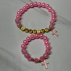 Pink and gold Mommy and Me matching bracelets. Blessed/ C.O.G. (Child of God). Matching Bracelets, Mommy And Me, Pink And Gold, Halloween Shopping, Jewelry Bracelets, Bracelet, Beauty Book, Beaded Bracelets, Gift Card