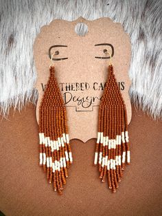 Rust beaded fringed earrings | Southwest | Western | Beaded Jewelry | Beaded Earrings Boho Bead Earrings, Western Beaded Jewelry, Bird Ears, Fringed Earrings, Beaded Ideas, Bead Inspiration, Beaded Earrings Native, Bead Fringe, Beaded Fringe Earrings