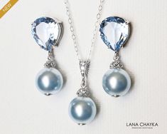 Wedding Light Blue Blush Blue Pearl Silver Earrings and Necklace Jewelry Set with .925 Sterling Silver Chain. EARRINGS are about 1.06 inch ( 2.7cm) long from top of earring stud to bottom. CHAIN is 18 inches (45.7cm) long. PENDANT is about 1.06 inch (2.7 cm) long including bail. JEWELRY SETS SECTION: https://www.etsy.com/shop/LanaChayka?ref=seller-platform-mcnav&section_id=18873488 BRIDAL EARRINGS SECTION: https://www.etsy.com/shop/LanaChayka?ref=seller-platform-mcnav§ion_id=11638940 BRIDAL JEWE Blue Dangle Jewelry For Formal Occasions, Blue Pearl Drop Earrings For Formal Occasions, Blue Sterling Silver Earrings For Wedding, Elegant Light Blue Jewelry For Gift, Light Blue Jewelry With Matching Earrings For Party, Elegant Light Blue Jewelry For Party, Blue Teardrop Jewelry For Formal Occasions, Formal Blue Pearl Drop Earrings, Blue Elegant Jewelry With Matching Earrings