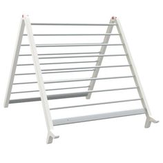 a white metal rack with four shelves on each side