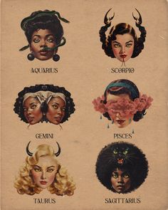 an old book with different types of women's hair