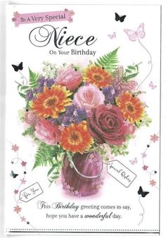 a birthday card with flowers in a vase