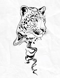 a black and white drawing of a leopard's head