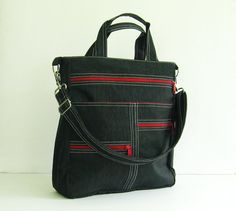 *** Please check 'shop announcement' for production time and delivery before your purchase. ***This bag is made from black water-resistant nylon, a sturdy and durable material. It is very roomy and big enough to hold lots of your essentials. You can use it as a everyday bag, school bag, laptop bag (please check dimensions), messenger bag or diaper bag. There are 2 main compartments in the bag, 3 pockets inside and 5 pockets outside.If you prefer this style in different colors, you can see color Black Satchel With Zipper Pocket For School, Black Rectangular Bag With Ykk Zipper, Rectangular Shoulder Bag With Ykk Zipper For Daily Use, Africa Dress, Diaper Bag Tote, Bag School, Bag Ideas, Black Water, Sports Fashion