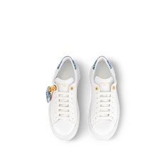 LOUIS VUITTON® - Time Out Sneaker - Light Blue Luxury Low-top Sneakers With Leather Trim, Louis Vuitton Travel, Louis Vuitton Official Website, Louis Vuitton Official, Shop Shoes, Denim Details, Sneaker Collection, Time Out, Luggage Tag