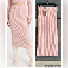 New With Tag Size: S Color: Pink, Sold Out Color! Retail: $100 Elevate Your Everyday Look With This Chic High-Waisted Knit Midi Skirt. This Fitted Midi Skirt Hugs Your Curves In All The Right Places, And Can Even Be Paired With The Matching Sweater For A Completed Look! It's Easy To Dress This Skirt Up Or Down, Making It A Must-Have Item For Your Wardrobe! Cozy, Cold Weather, Fall, Winter, Feminine, Barbiecore, City, Minimalist Pink Knit Skirt Outfit, Winter Knit Solid Color Skirt, Winter Knit Pencil Skirt, Pink Pencil Skirt Outfit, Pink Fitted Midi Sweater Dress, Winter Pink Ribbed Sweater Dress, Embellished Midi Skirt, Puffy Tulle Skirt, Metallic Midi Skirt