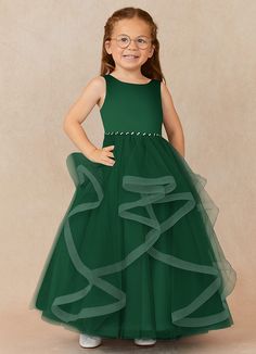 We encourage all our flower girls to feel like the princess they are while wearing Sofia. Made from matte satin and tulle, her bateau neckline and narrow hand beaded belt sits atop a frothy layered handkerchief skirt, trimmed with horsehair for whimsical movement with every step. Ring Bearer Girl, Green Flower Girl Dresses, Black Flower Girl Dress, Kids Dress Collection, Handkerchief Skirt, Emerald Dresses, White Flower Girl Dresses, Tulle Flower Girl, Beaded Tulle