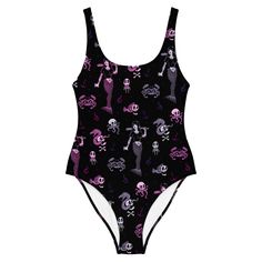 Goth Mermaid One-Piece Swimsuit | Murder Apparel Goth One Piece, Goth Swimsuit Aesthetic, Goth One Piece Swimsuit, Gothic Swimsuit Bikinis, Vintage Swimwear Goth, Swimsuits For All, Alt Fashion, Pastel Goth, Scoop Neckline