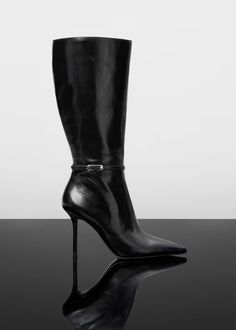 Heel leather boot - Women | Mango USA Elegant Fitted Knee-high Boots With Buckle Closure, Sleek High Heel Knee-high Boots For Party, Formal Heeled Boots With Buckle, Sleek Knee-high Boots With High Heels For Party, Sleek Knee-high High Heel Boots For Party, Evening Boots With Sculpted Heel And Ankle Strap, Elegant Buckle Closure Ankle Boots, Elegant Knee-high Boots With Reinforced Heel For Party, Elegant Office Boots With Buckle Closure