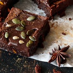 chocolate brownie with anise and star anise on top