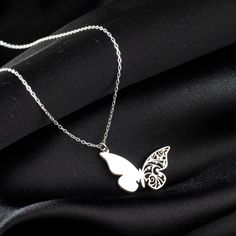 "Geometric Butterfly Necklace, Origami Butterfly Pendant is made by hand in our workshop with care. All our jewelry is the most elegant choice for the Bridesmaids, friends, your loved ones and for yourself. Geometric Butterfly Necklace, Origami Butterfly * Material: High Quality Solid 925 Sterling Silver. * Dimensions: Depending on your font choice, height sizes range from 1,5 mm to 3,5 mm lowercase. * Finish: Sterling Silver ∙ Gold ∙ Rose Gold. HOW TO ORDER ❓ * Select your necklace COLOR. * Choose necklace length from 14\" to 22\". The length option is the TOTAL chain length (including the charm). If you order an 18\" chain, the piece will come as CHAIN + CHARM = 18\".  * Finish your payment and complete your order. PRODUCTION TIME 🕒 All items made to order. Production starts within 12 h Stainless Steel Butterfly Necklace Gift, Dainty Silver Butterfly Necklace For Wedding, Butterfly Shaped Stainless Steel Necklace For Gift, Silver Stainless Steel Butterfly Necklace As Gift, Silver Stainless Steel Butterfly Necklace Gift, White Gold Butterfly Pendant Necklace For Gift, Butterfly Shaped Sterling Silver Jewelry Gift, Butterfly Shaped Sterling Silver Jewelry For Gifts, Sterling Silver Butterfly Jewelry Gift