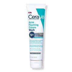 Acne Foaming Cream Wash BPO 10% for Face & Body - FeaturesSkin is left feeling comfortable, smooth, and looking clarifiedWith a patent pending formula that combines benzoyl peroxide, hyaluronic acid, niacinamide, and three essential ceramides, this acne wash is effective in clearing and helping to prevent new acne pimples and cleanses without disrupting the skins protective barrierDeveloped with dermatologists, this lightly foaming, creamy face and body wash treats face & body acne without dryin Cystic Acne Remedies, Forehead Acne, Pimples Under The Skin, Bad Acne, Prevent Pimples, Natural Acne Remedies, Acne Causes, Body Acne, Hormonal Acne