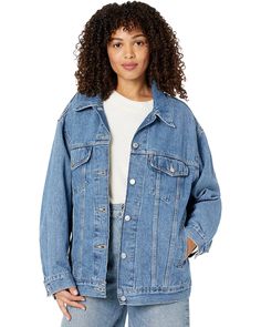 Levi's® Womens Baggy Trucker | Zappos.com Relaxed Fit Button-up Medium Wash Denim Jacket, Relaxed Fit Denim Jacket With Button Closure, Spring Button-up Denim Jacket With Flap Pockets, Casual Medium Wash Outerwear With Flap Pockets, Relaxed Fit Denim Jacket With Snap Buttons And Collar, Relaxed Fit Collared Denim Jacket With Snap Buttons, Trendy Oversized Denim Jacket With Button Closure, Relaxed Fit Collared Denim Jacket With Buttons, Relaxed Fit Denim Jacket With Buttoned Pockets For Spring