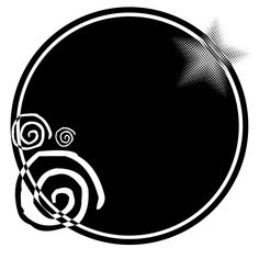 a black and white image of a flower in a round frame with an abstract design