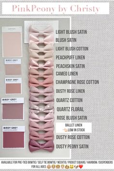 the pink peony by christy color palette is shown with its names and colors