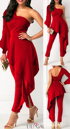 One Piece Jumpsuit | Women'S Long Sleeve Romper | Jumper Pants For Ladies Red Jumpsuits Outfit, Mode Edgy, Red Jumpsuits, Outfits Dressy, Red Jumpsuit