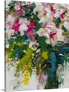 an abstract painting of flowers in a vase