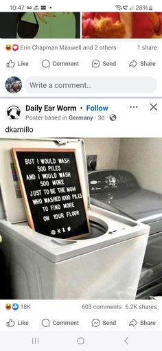 two screenshots of different types of washing machines, one with an ad on it