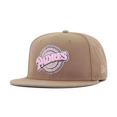 New Era Cap 59Fifty fitted hat for the San Diego Padres in tan and pink colorway, designed with 2016 All Star Game side patch. Inspired by the classic ice cream combination of chocolate, vanilla, and strawberry ice cream, this Padres fitted sports a throwback logo from the 1990s which is also a classic. Decisive color-blocking on the front and side patch give it a balance of colors that makes this irresistible. Perfect with a pair of jeans, this fitted is a great way to spruce up your wardrobe. Fitted Vintage Beige Hat, Khaki Snapback Sports Hat, Retro Brown 5-panel Snapback Hat, San Diego Padres Hat, Brown 5-panel Baseball Cap With Logo Patch, San Diego Chargers, World Baseball Classic, Strawberry Ice Cream, San Diego Padres