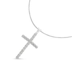 This beautiful piece of jewelry is not only a symbol of devotion and faith but also a true work of art. This gorgeous cross pendant features miracle set promo quality diamonds. The unique miracle-plate setting, which centers each genuine diamond in a mirror-finish, high-polish frame, gives the illusion of much larger stones. This diamond pendant comes with a matching box chain necklace with a spring ring clasp. The contemporary yet classic 18Ã¢â‚¬Â box chain complements any neckline beautifully Diamond White Crucifix Cross Necklace For Anniversary, Diamond White Crucifix Necklace For Anniversary, Anniversary Diamond Cross Pendant Necklace, Sterling Silver Diamond Cut Cross Necklace, Diamond White Sterling Silver Crucifix Jewelry, Sterling Silver Crucifix Jewelry In Diamond White, Sterling Silver Diamond Cut Pendant Cross Necklace, Diamond White Cross Pendant Necklace For Anniversary, Sterling Silver Diamond Cut Cross Pendant Necklace