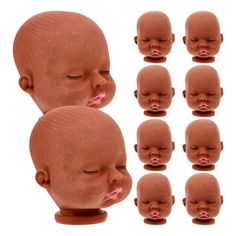 the baby head has many different expressions on it's face, and is shown in multiple