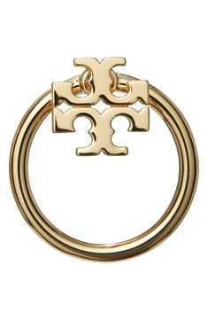 a gold ring with two interlocks on it