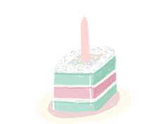 a drawing of a slice of cake with pink and blue frosting on top, sitting on a plate